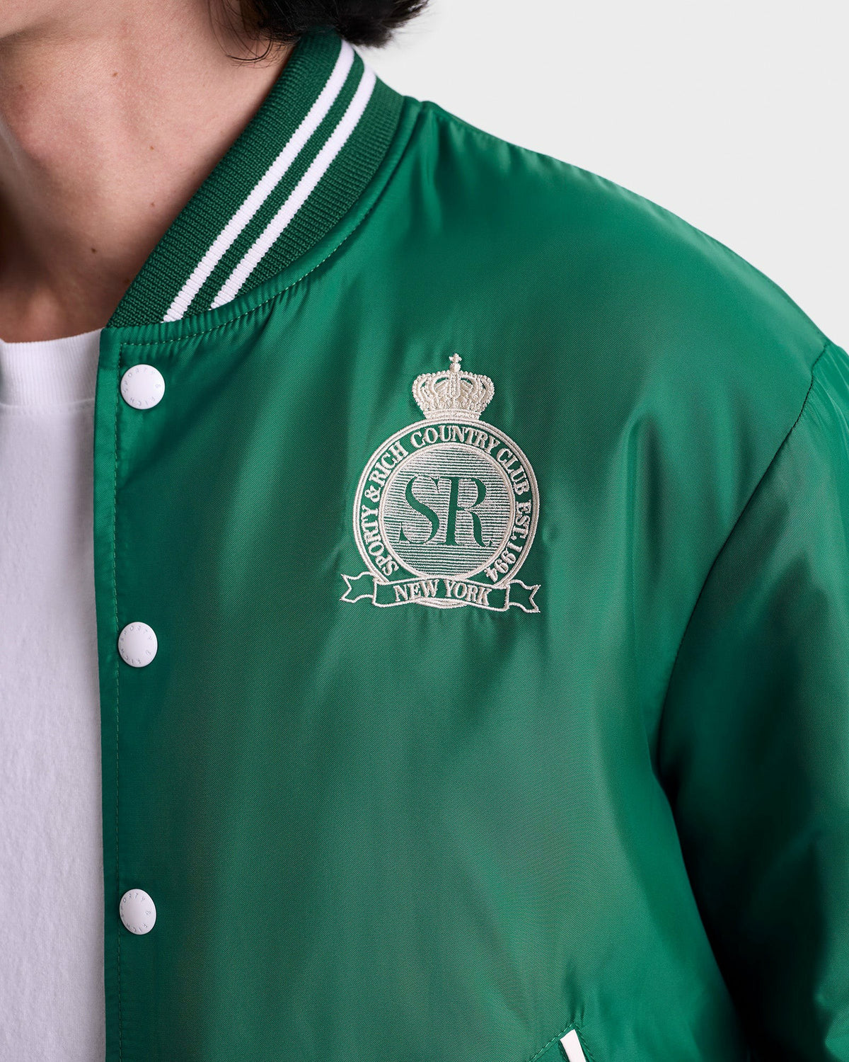 Sporty & Rich Royal Club Nylon Varsity Jacket - Spring Green/White