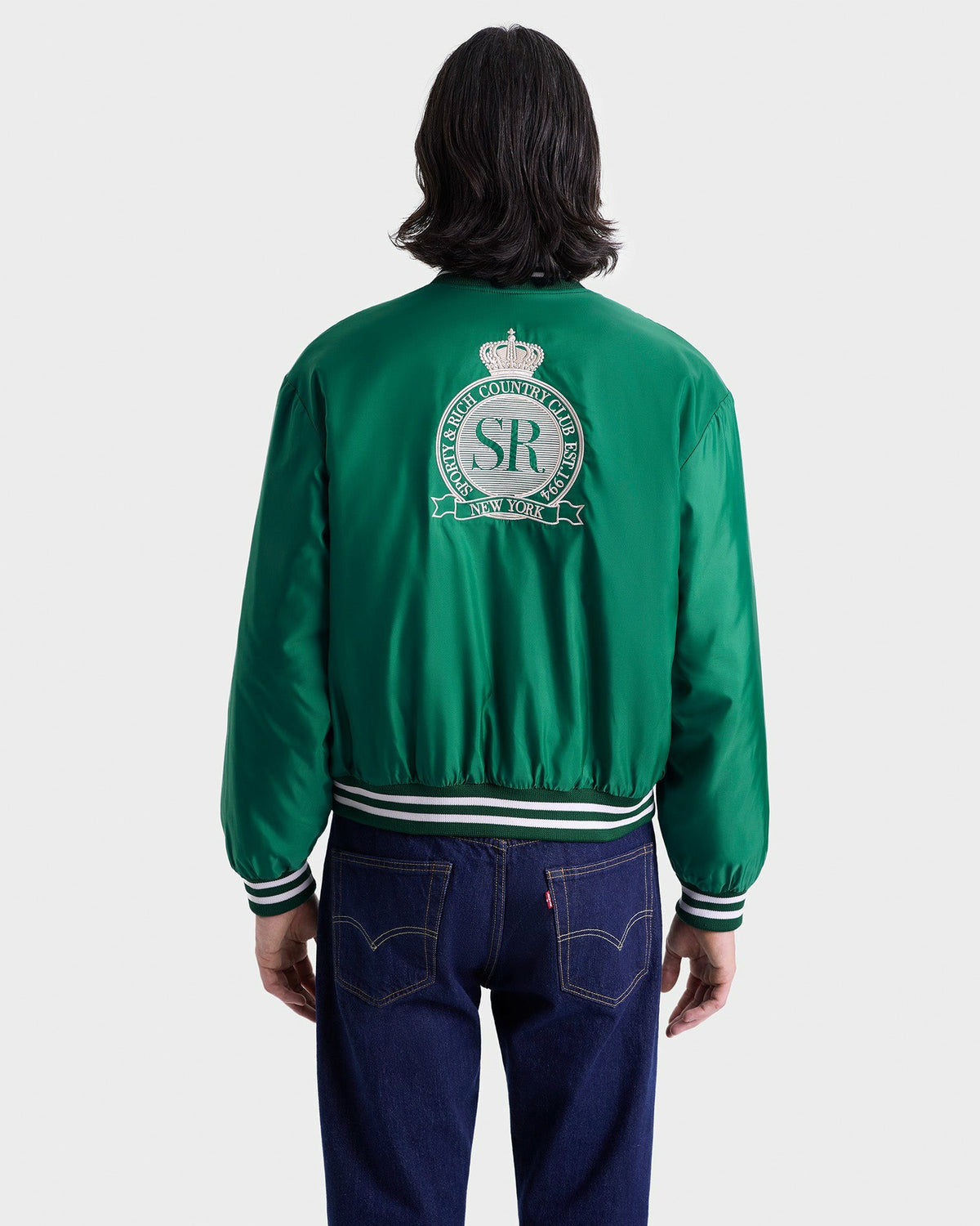 Sporty & Rich Royal Club Nylon Varsity Jacket - Spring Green/White