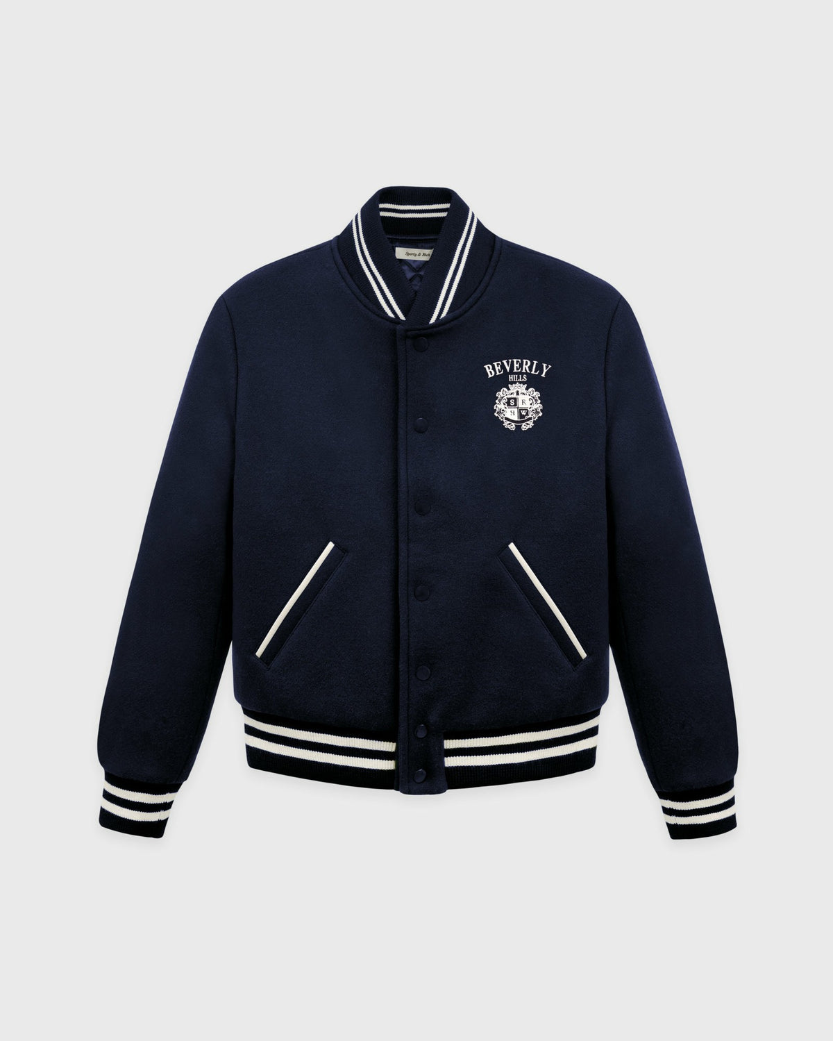Sporty & Rich BH Crest Wool Varsity Jacket - Navy/White