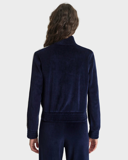 Sporty & Rich Crown Tennis Elio Velour Track Jacket - Navy/Ecru