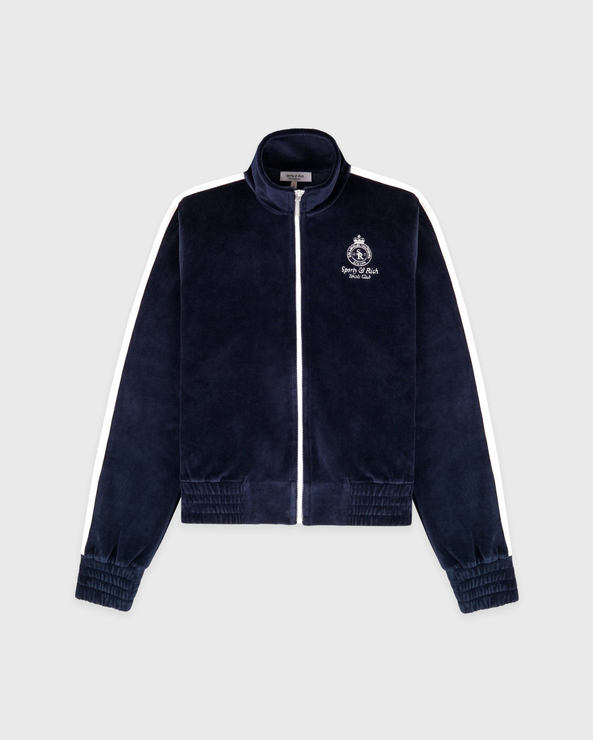 Sporty & Rich Crown Tennis Elio Velour Track Jacket - Navy/Ecru