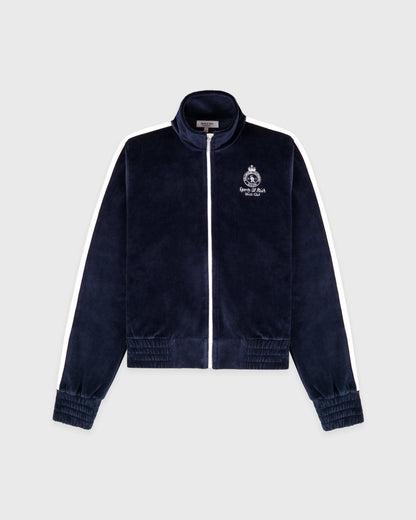 Sporty & Rich Crown Tennis Elio Velour Track Jacket - Navy/Ecru