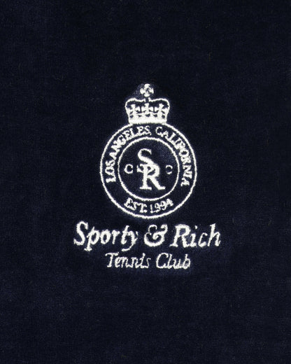 Sporty & Rich Crown Tennis Elio Velour Track Jacket - Navy/Ecru