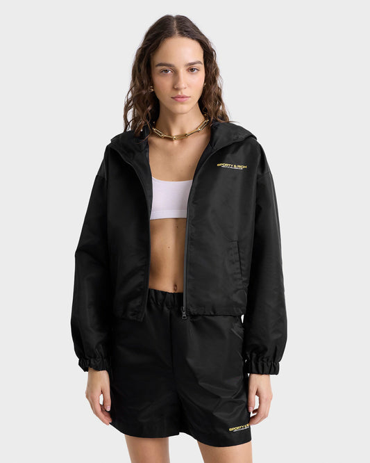 Sporty & Rich Bold Health Nylon Windbreaker - Black/Gold