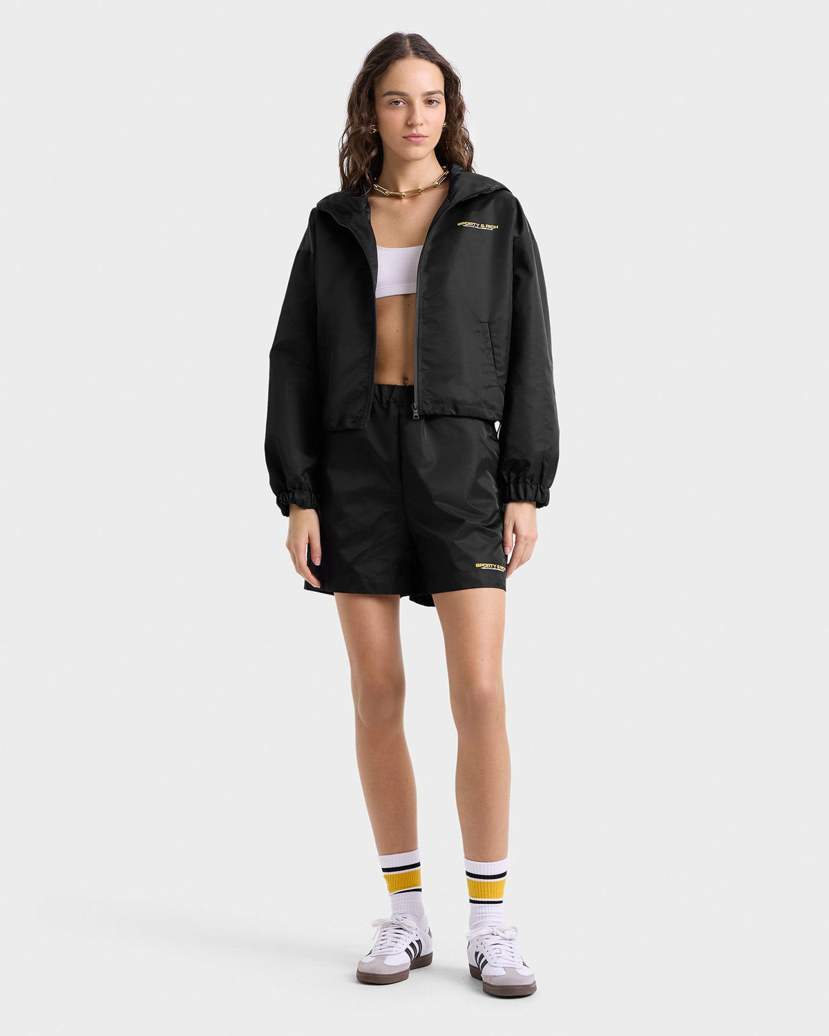 Sporty & Rich Bold Health Nylon Windbreaker - Black/Gold