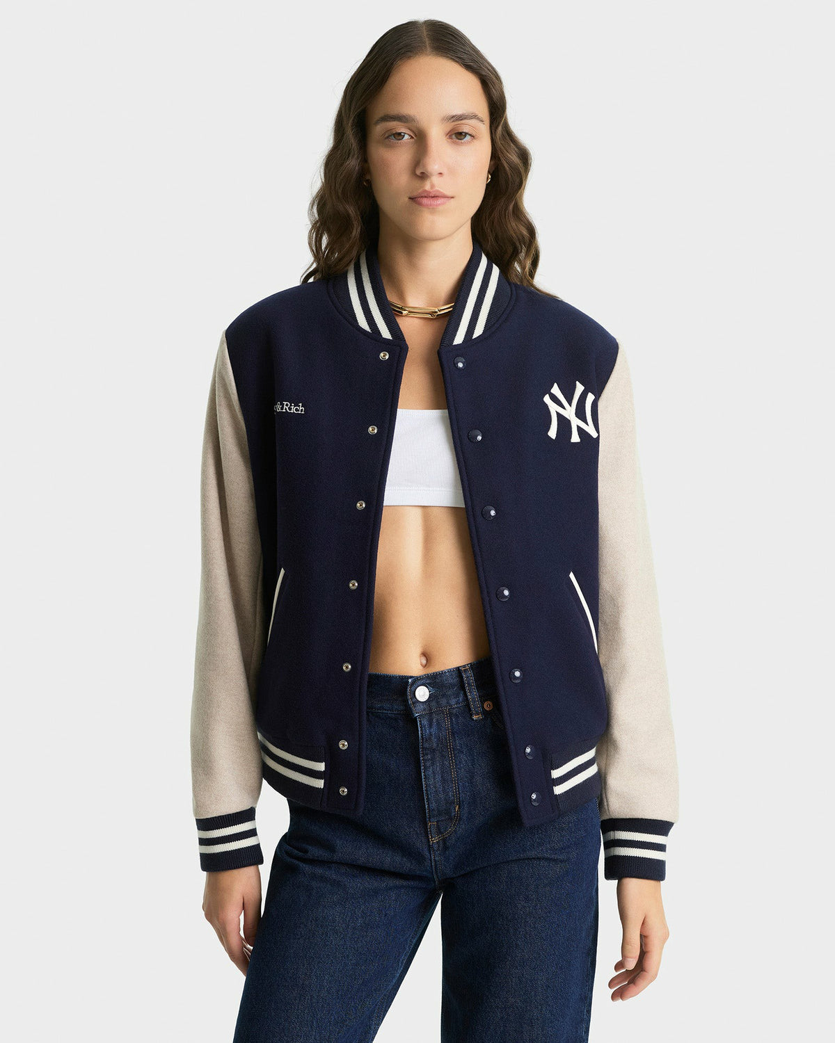 Sporty & Rich Homerun Wool Varsity Jacket - Navy/Cream