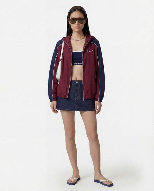 Sporty & Rich Signature Logo Gym Jacket - Bordeaux/White/Navy