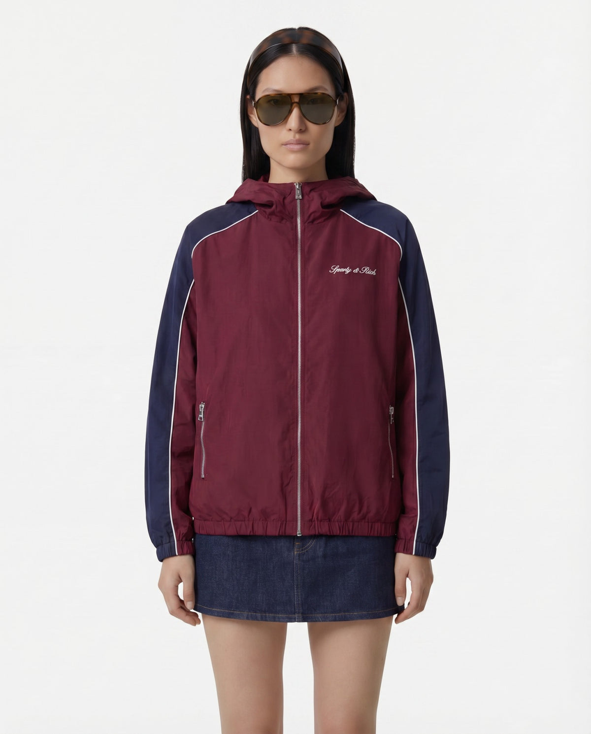 Sporty & Rich Signature Logo Gym Jacket - Bordeaux/White/Navy