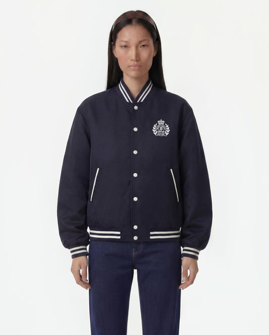 Sporty & Rich H&W Crest Oversized Varsity Jacket - Dark Navy