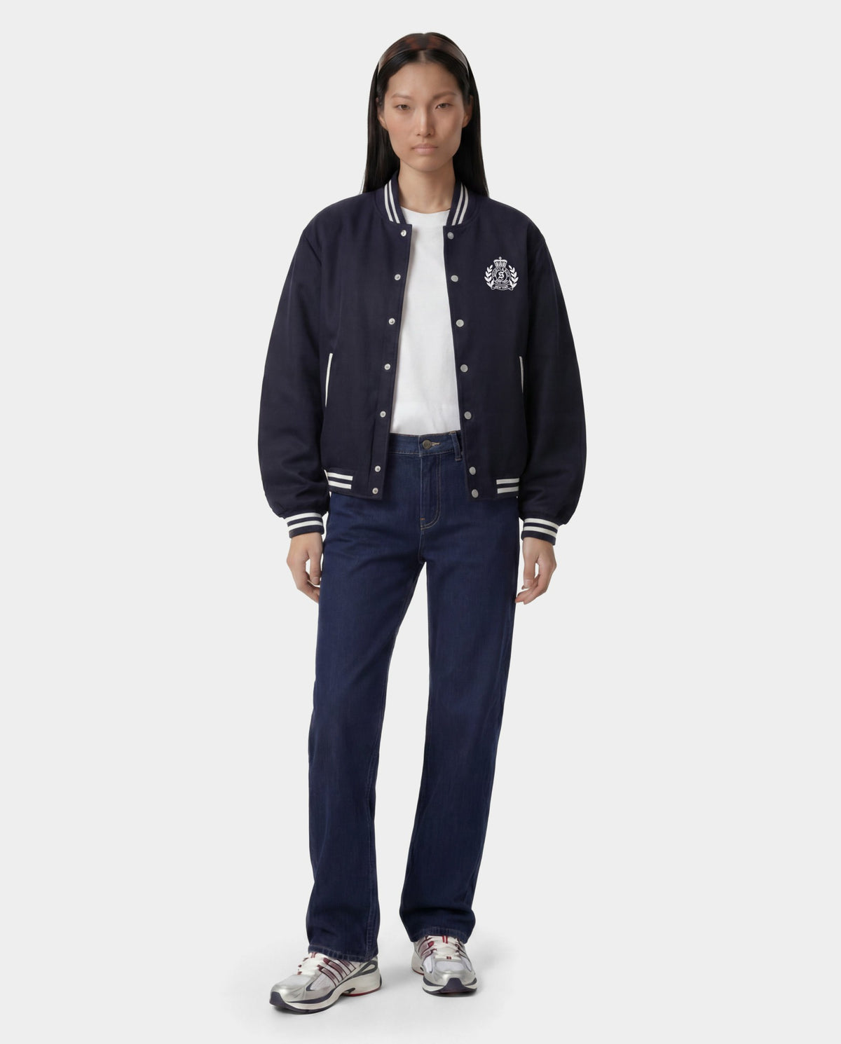 Sporty & Rich H&W Crest Oversized Varsity Jacket - Dark Navy