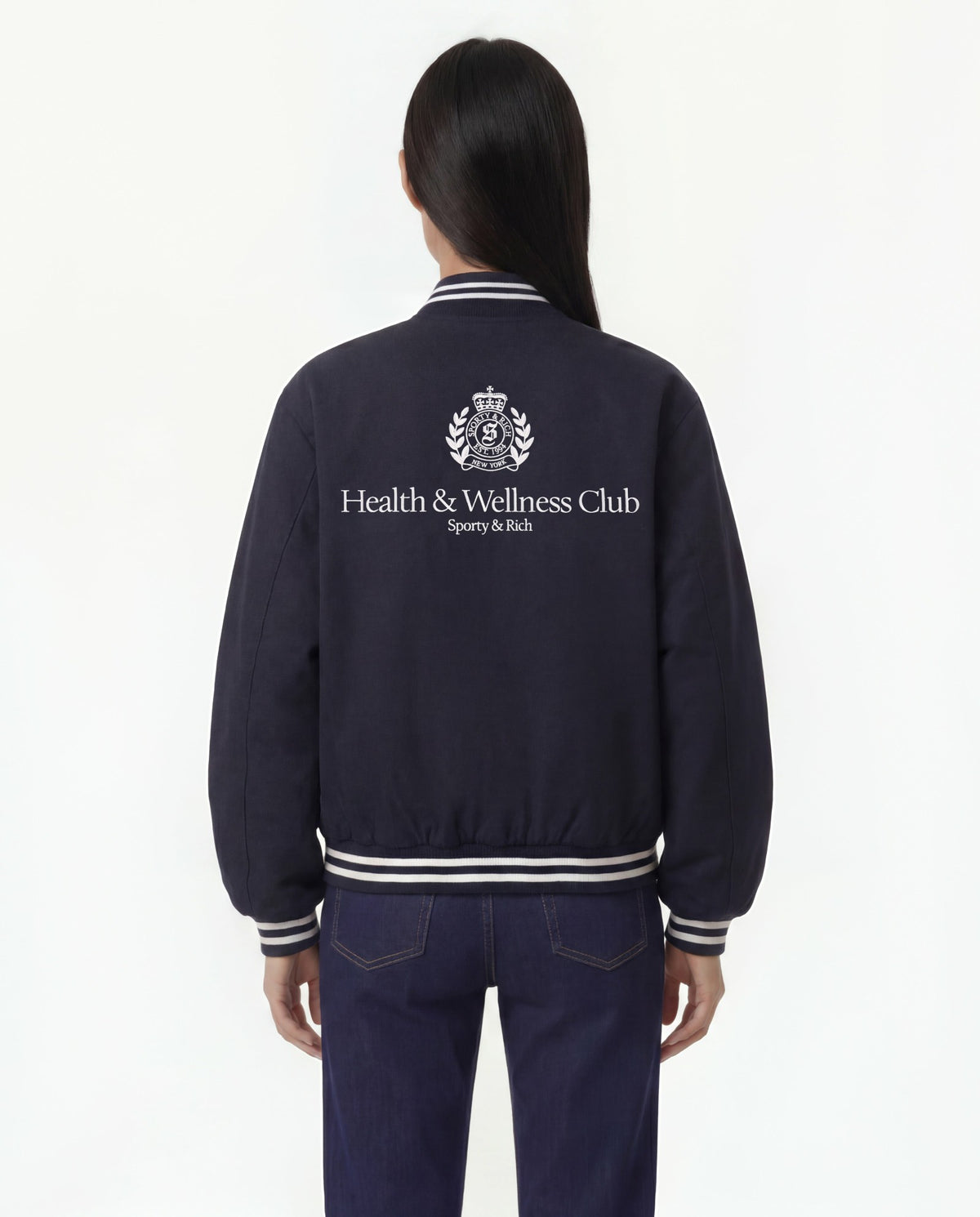 Sporty & Rich H&W Crest Oversized Varsity Jacket - Dark Navy
