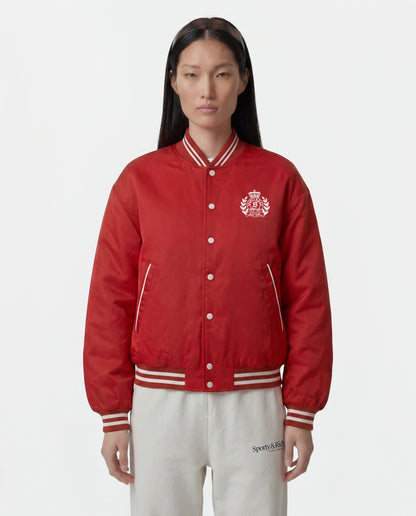 Sporty & Rich H&W Crest Oversized Varsity Jacket - Ruby