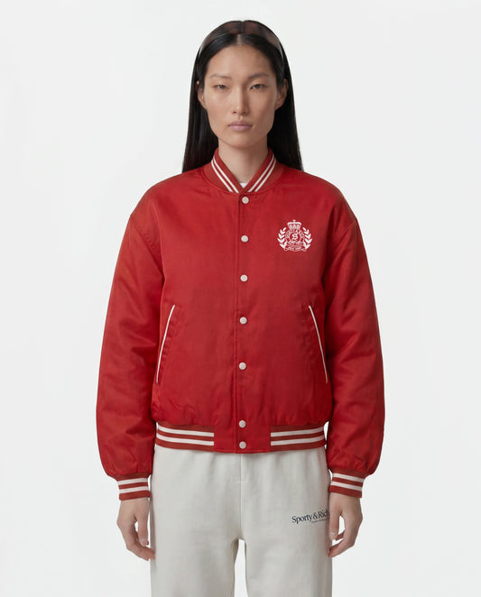 Sporty & Rich H&W Crest Oversized Varsity Jacket - Ruby