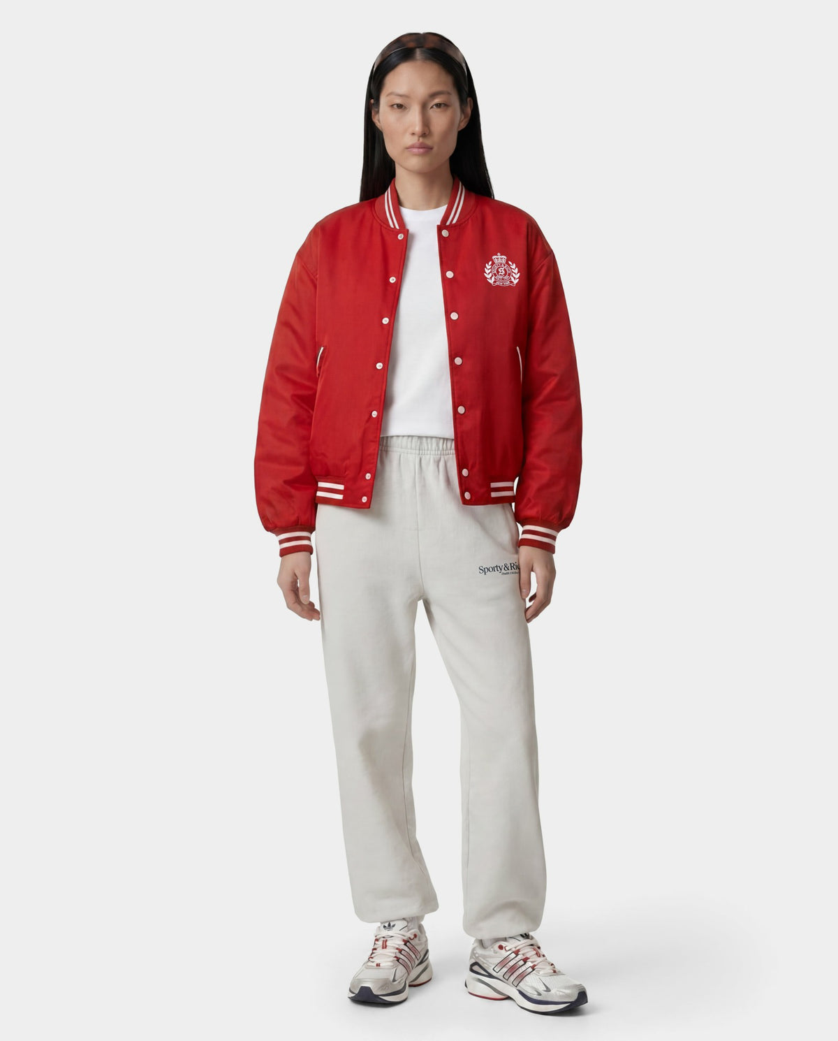 Sporty & Rich H&W Crest Oversized Varsity Jacket - Ruby