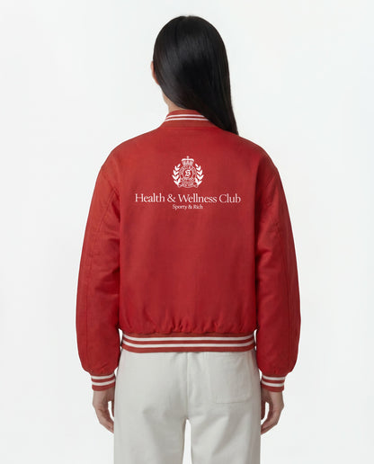Sporty & Rich H&W Crest Oversized Varsity Jacket - Ruby