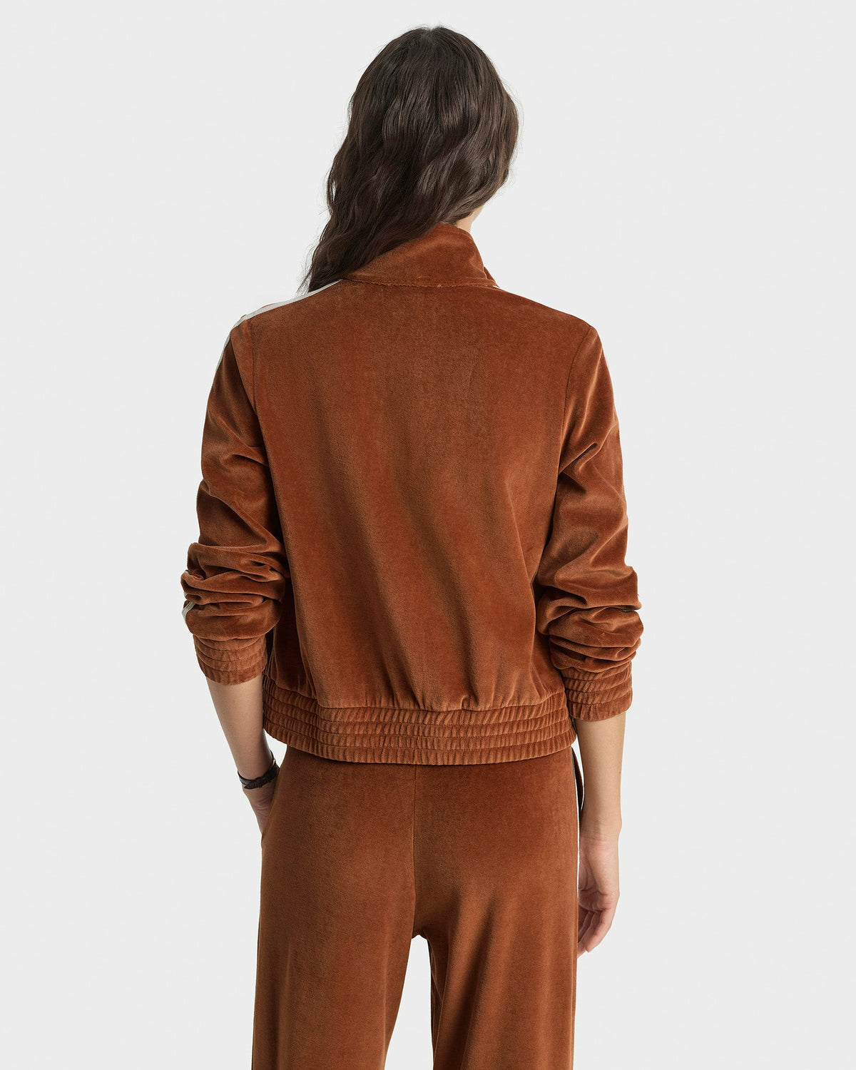 Sporty & Rich NY Crest Elio Velour Track Jacket - Tobacco