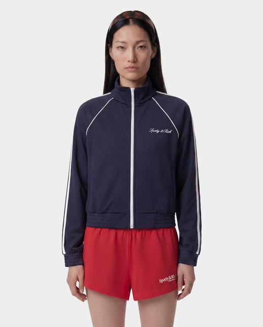 Sporty & Rich Signature Logo Retro Track Jacket - Dark Navy
