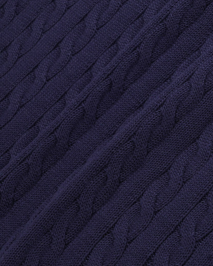 Sporty & Rich NY Crest V-Neck Cable Sweater - Light Navy/Ecru
