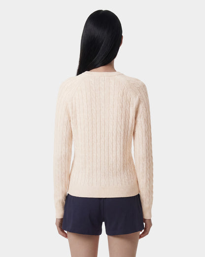 Sporty & Rich NY Crest V-Neck Cable Sweater - Ecru/Light Navy