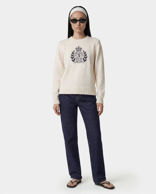 Sporty & Rich NY Crest Knitted Sweater - Ecru/Navy