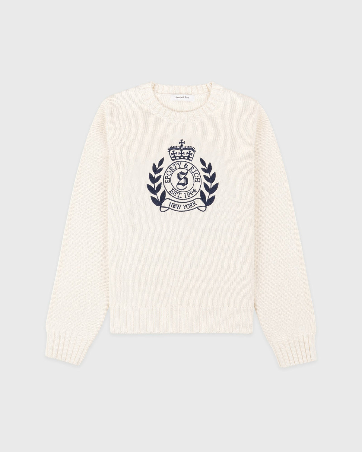 Sporty & Rich NY Crest Knitted Sweater - Ecru/Navy