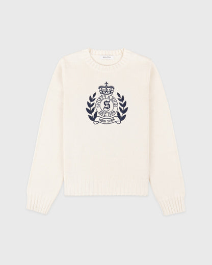 Sporty & Rich NY Crest Knitted Sweater - Ecru/Navy