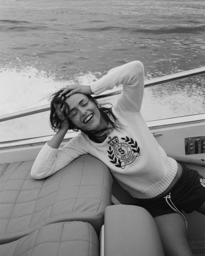 Sporty & Rich NY Crest Knitted Sweater - Ecru/Navy