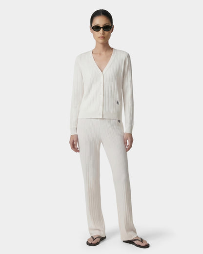Sporty & Rich SRC Ribbed Cardigan - Ecru/Navy