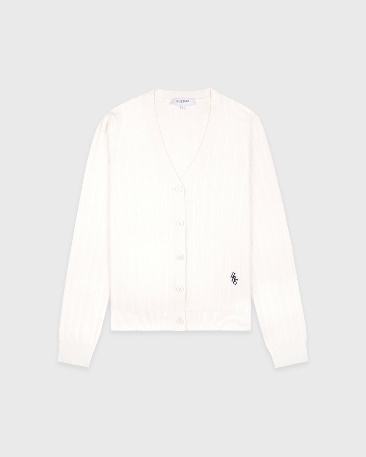 Sporty & Rich SRC Ribbed Cardigan - Ecru/Navy