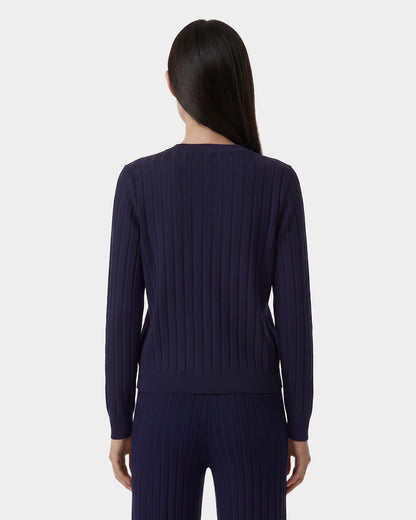 Sporty & Rich SRC Ribbed Cardigan - Dark Navy/White