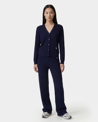 Sporty & Rich SRC Ribbed Cardigan - Dark Navy/White