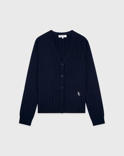 Sporty & Rich SRC Ribbed Cardigan - Dark Navy/White