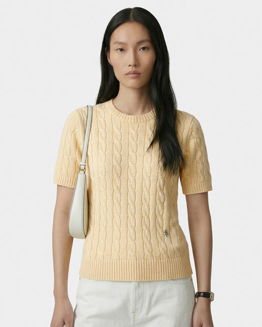 Sporty & Rich SRC Cotton Cableknit Sweater - Almond/Navy