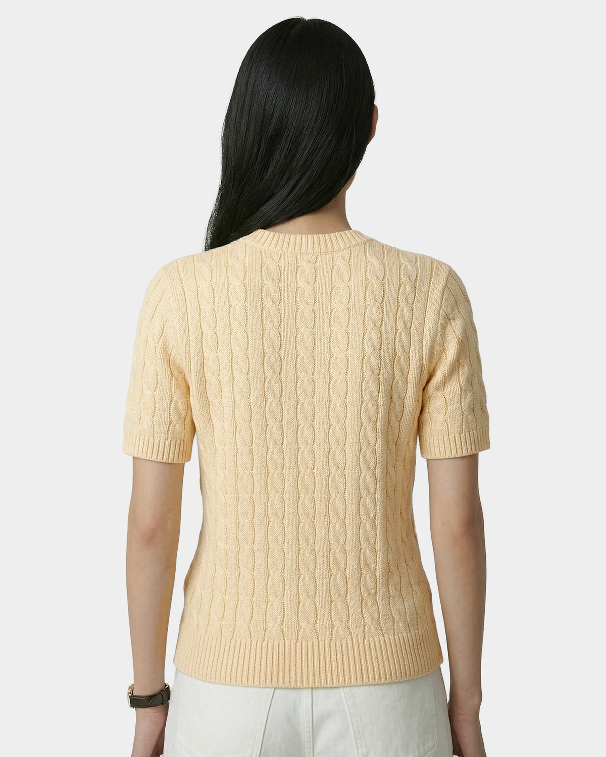 Sporty & Rich SRC Cotton Cableknit Sweater - Almond/Navy