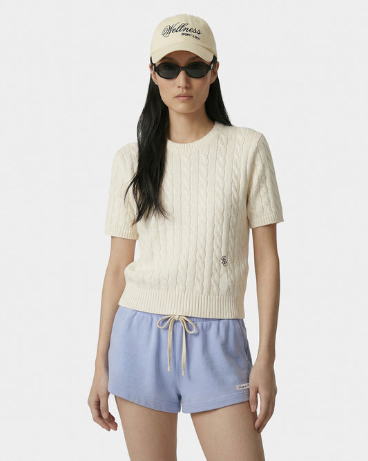 Sporty & Rich SRC Cotton Cableknit Sweater - Ecru/Navy