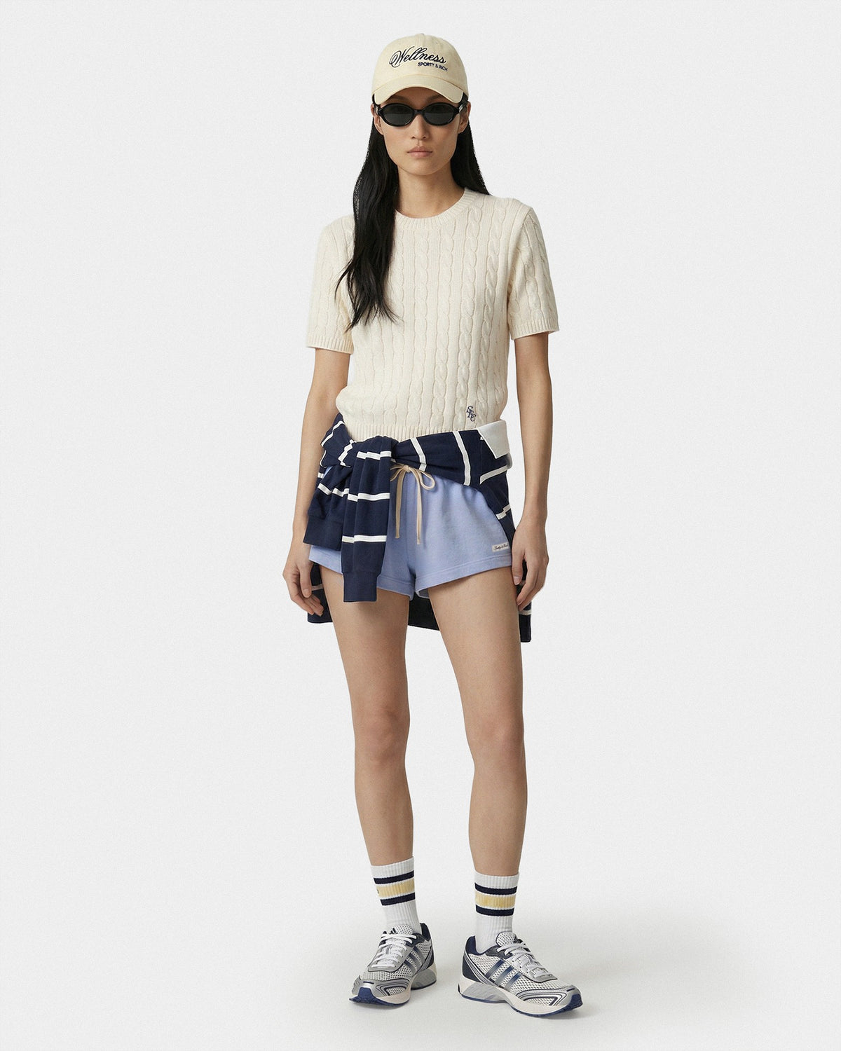 Sporty & Rich SRC Cotton Cableknit Sweater - Ecru/Navy