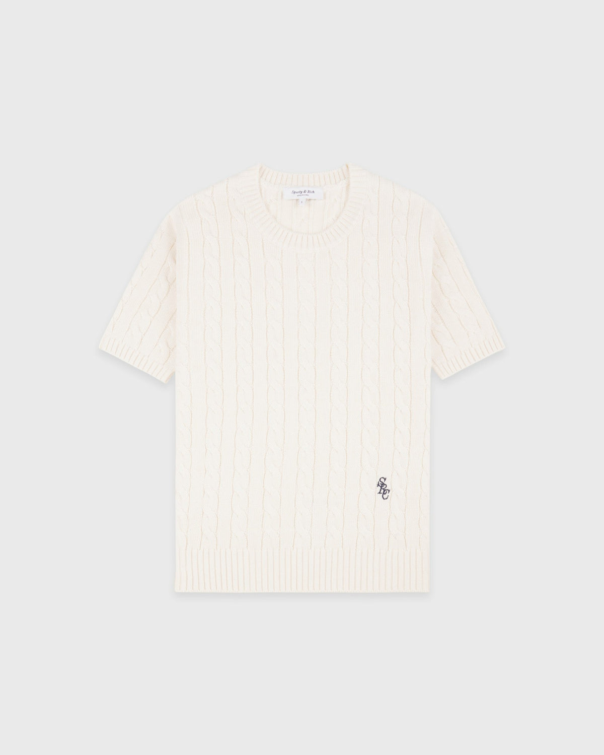 Sporty & Rich SRC Cotton Cableknit Sweater - Ecru/Navy