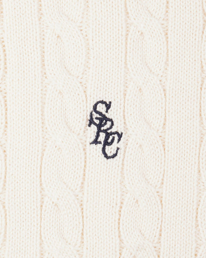 Sporty & Rich SRC Cotton Cableknit Sweater - Ecru/Navy
