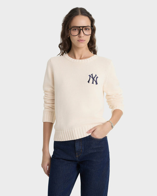 Sporty & Rich Heritage Yankees Serif Knitted Sweater - Ecru/Navy