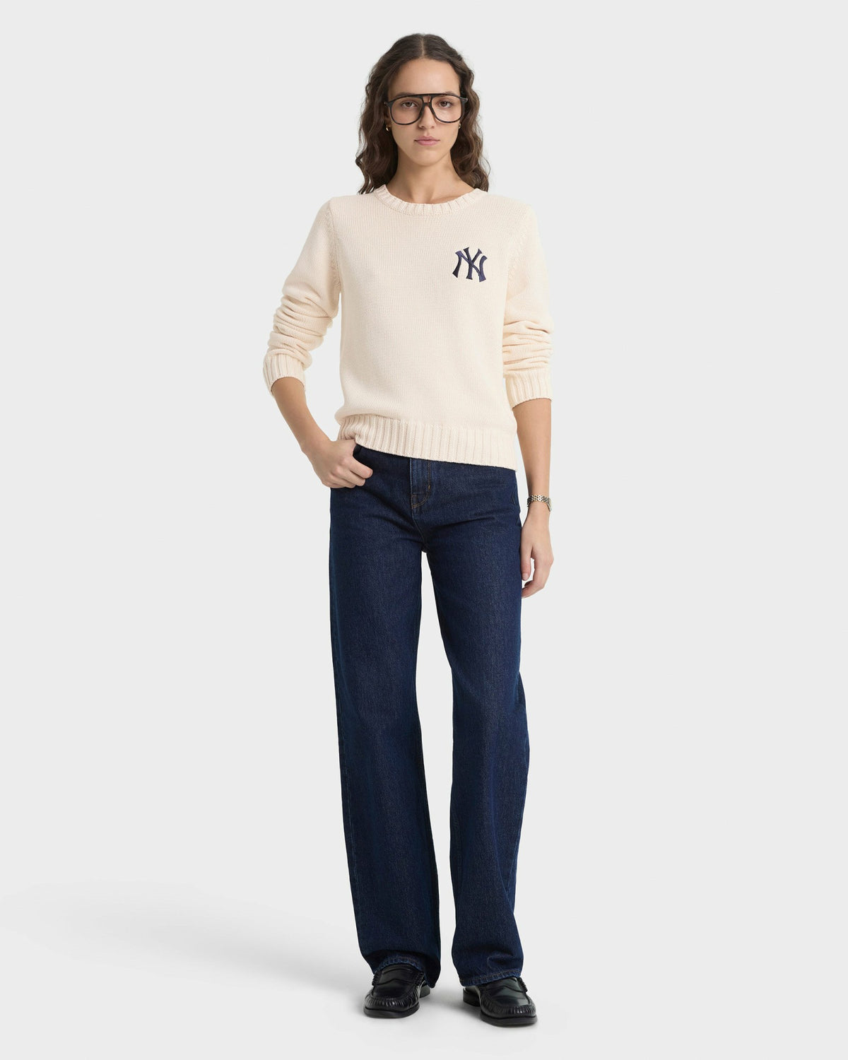 Sporty & Rich Heritage Yankees Serif Knitted Sweater - Ecru/Navy