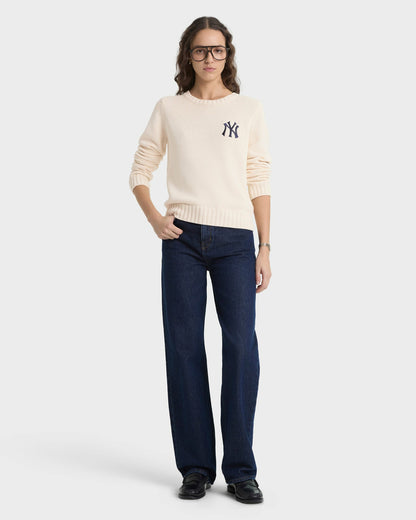 Sporty & Rich Heritage Yankees Serif Knitted Sweater - Ecru/Navy
