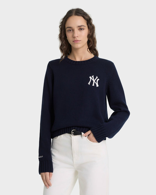 Sporty & Rich Heritage Yankees Serif Knitted Sweater - Navy/Ecru