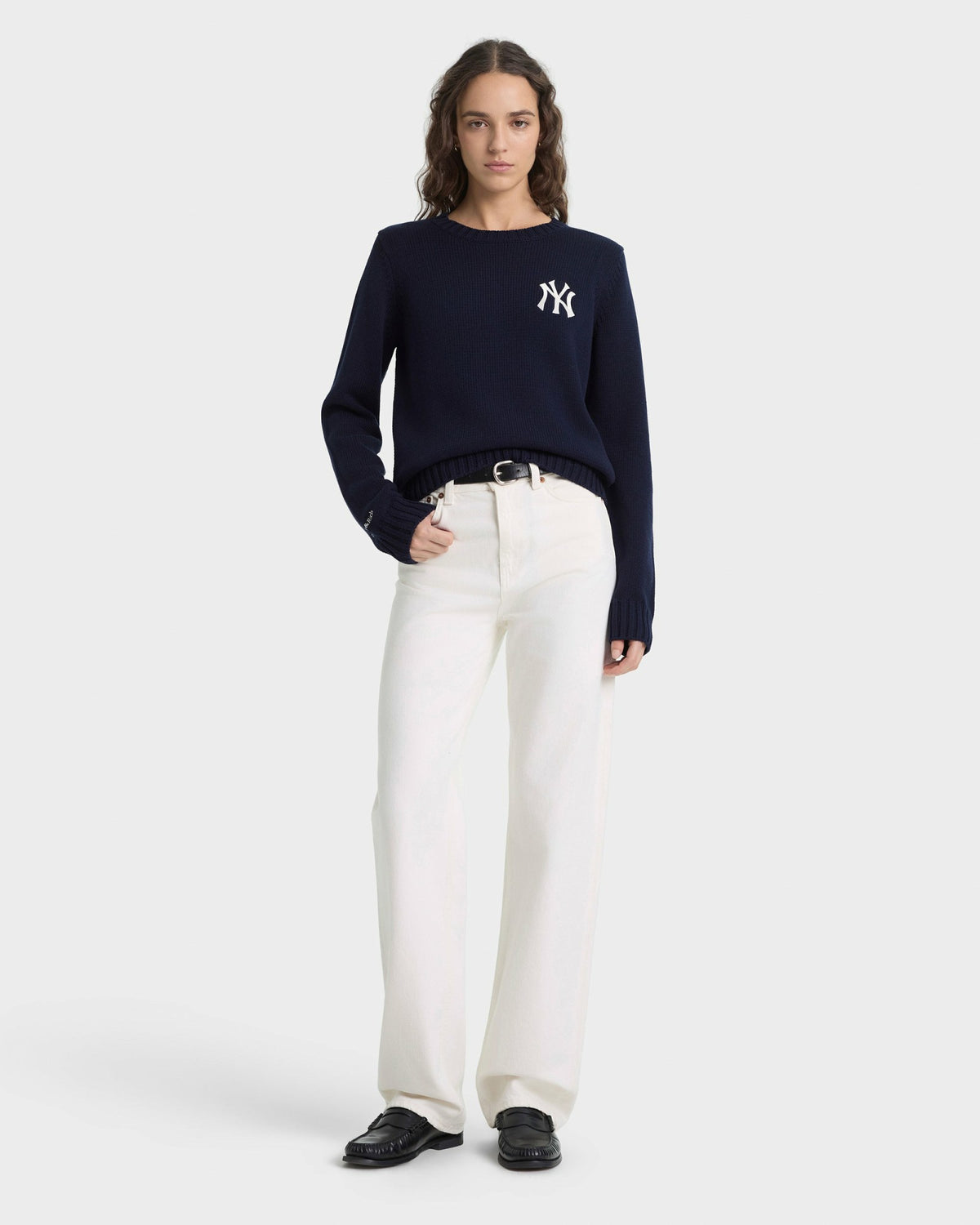 Sporty & Rich Heritage Yankees Serif Knitted Sweater - Navy/Ecru