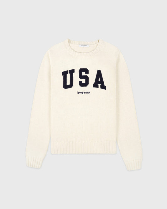 Sporty & Rich USA Knitted Sweater - Ecru/Navy