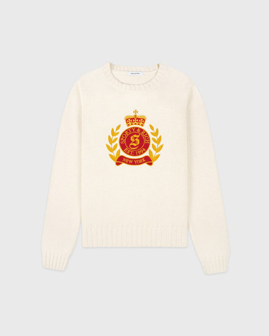 Sporty & Rich NY Crest Knitted Sweater - Ecru