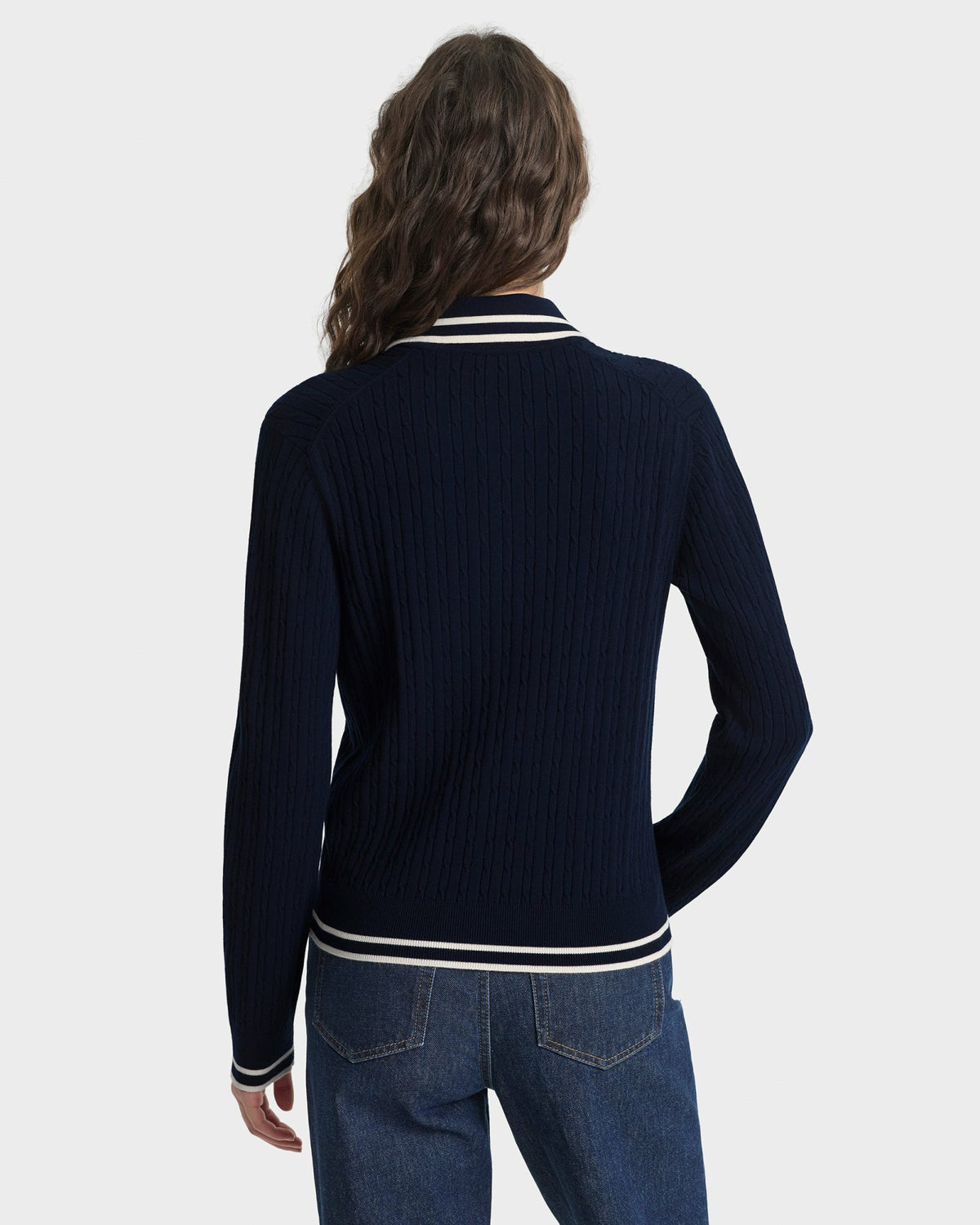 Sporty & Rich SRC Mini Cable LS Polo - Navy/Ecru
