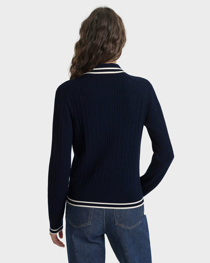 Sporty & Rich SRC Mini Cable LS Polo - Navy/Ecru