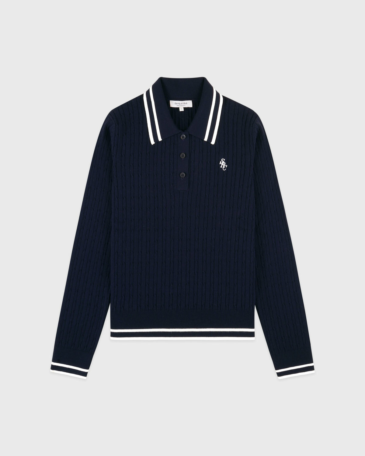 Sporty & Rich SRC Mini Cable LS Polo - Navy/Ecru