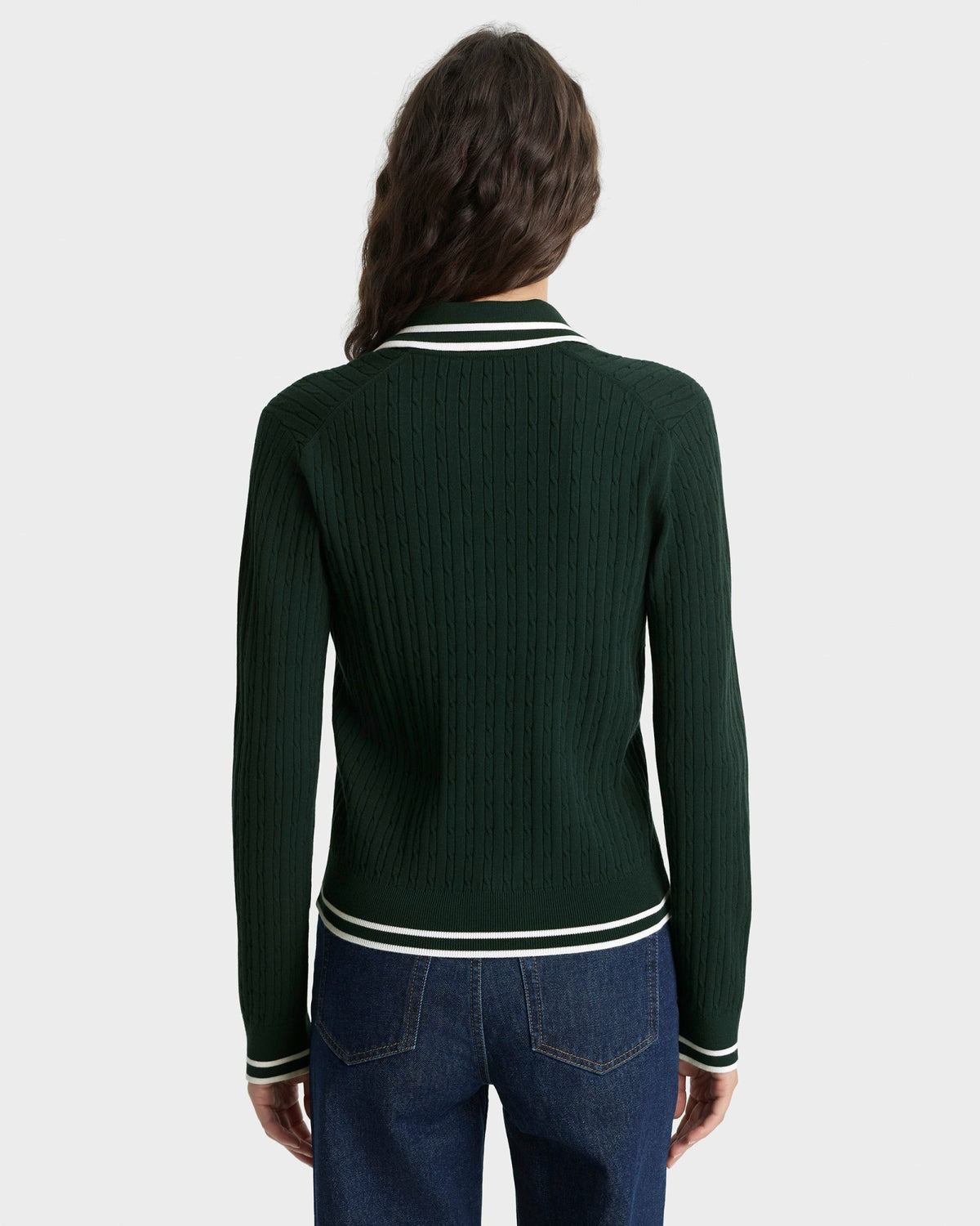 Sporty & Rich SRC Mini Cable LS Polo - Forest/Ecru