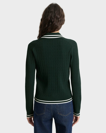 Sporty & Rich SRC Mini Cable LS Polo - Forest/Ecru